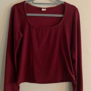 Tangents Square Neck Long Sleeve Maroon Structured Top Size Medium